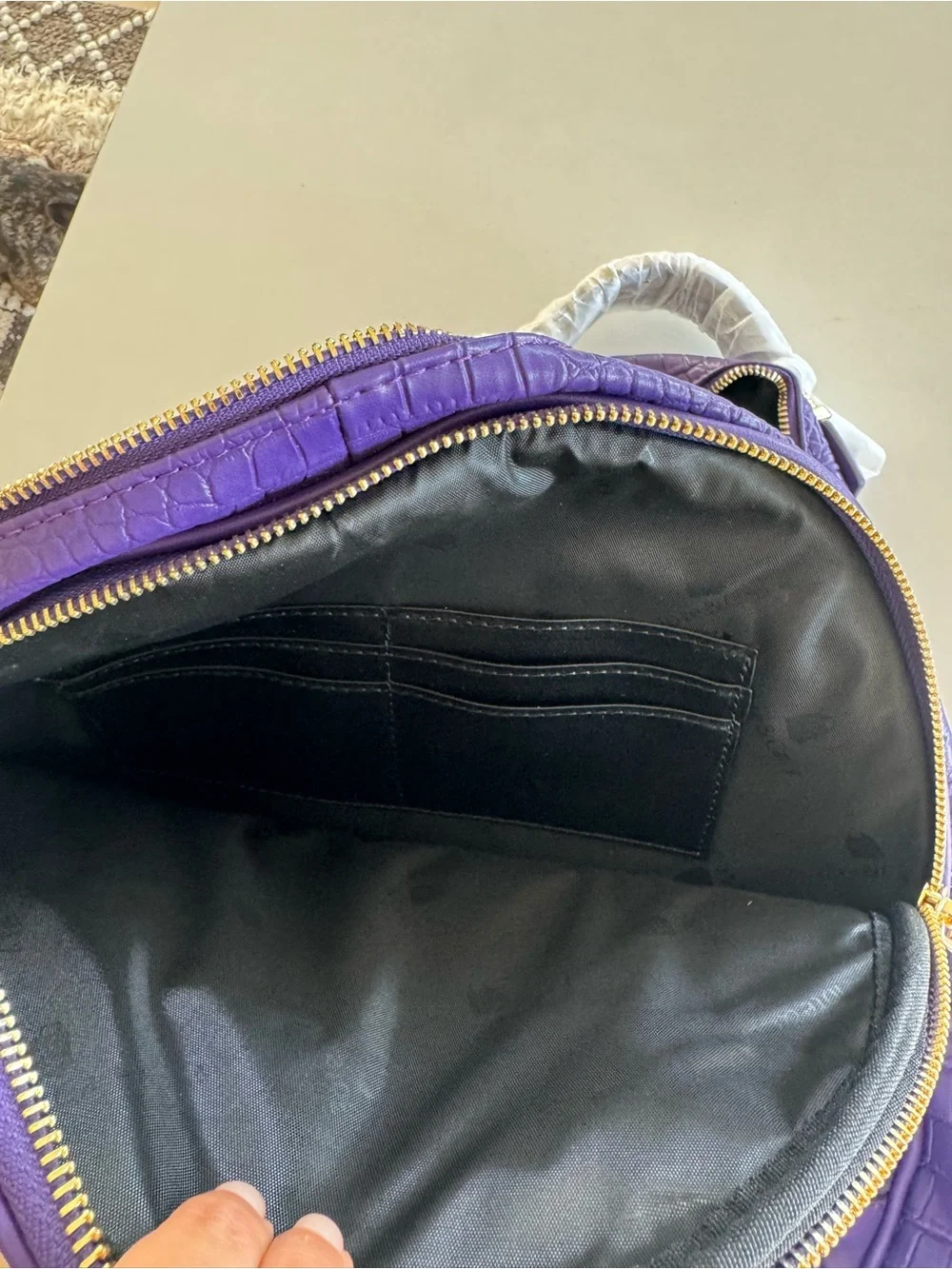 Tote&Carry Purple Croc Embossed Backpack Duffle Bag Set Weekender Travel NWT